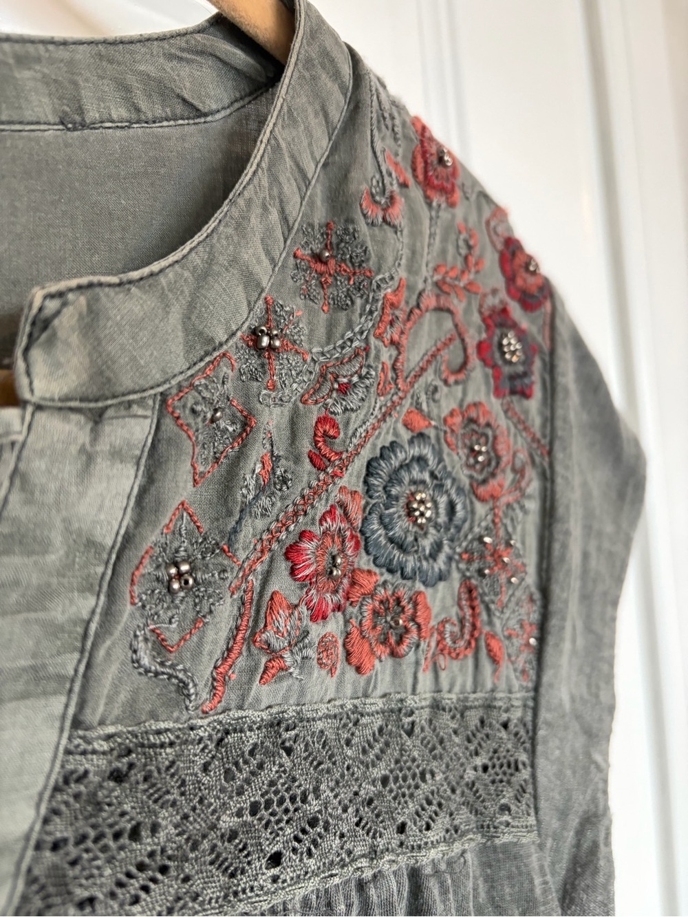 Lucky Brand Embroidered and Beaded Top from